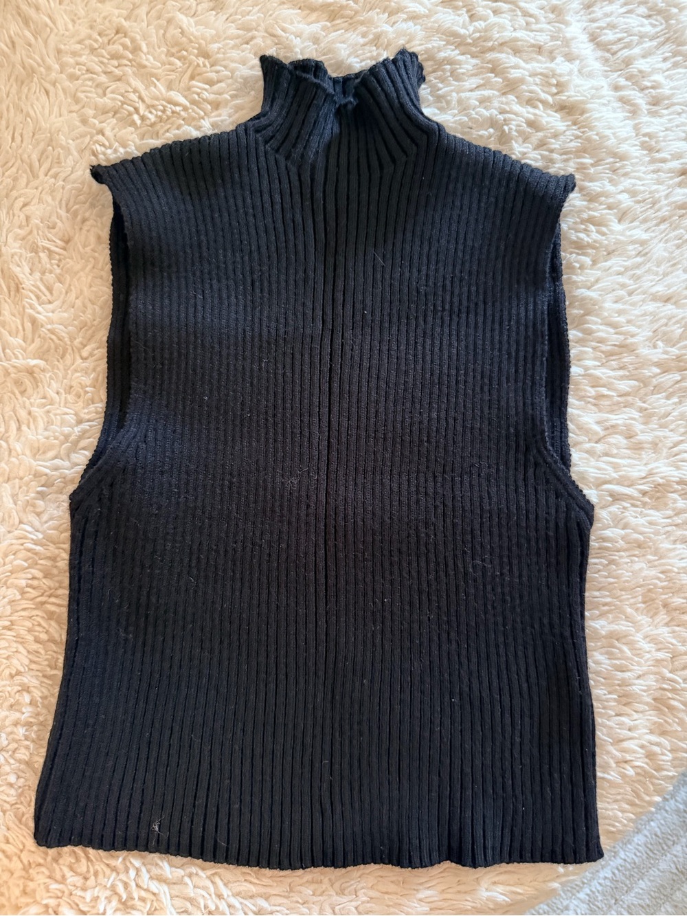 Zara Black Ribbed Sleeveless Mock Neck Top Medium
